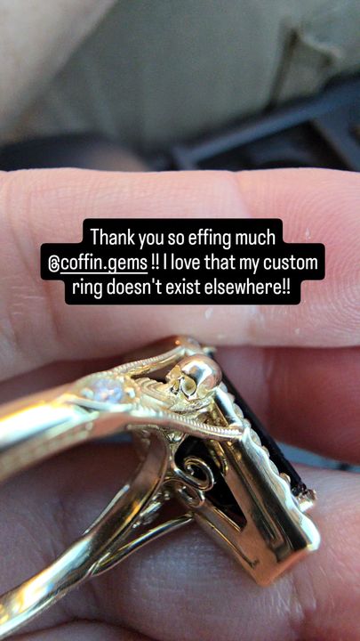 CoffinGems's tweet photo. Coffin Gems also creates CAD designs for a custom ring of your very own!  This is incredible and the customer loves it! Thanks @marysueart - congratulations! 🤩 #custom #customized #custommade #customersatisfaction #customring #customrings #customringdesign #customringsolution https://t.co/9mVBb6Lrx8