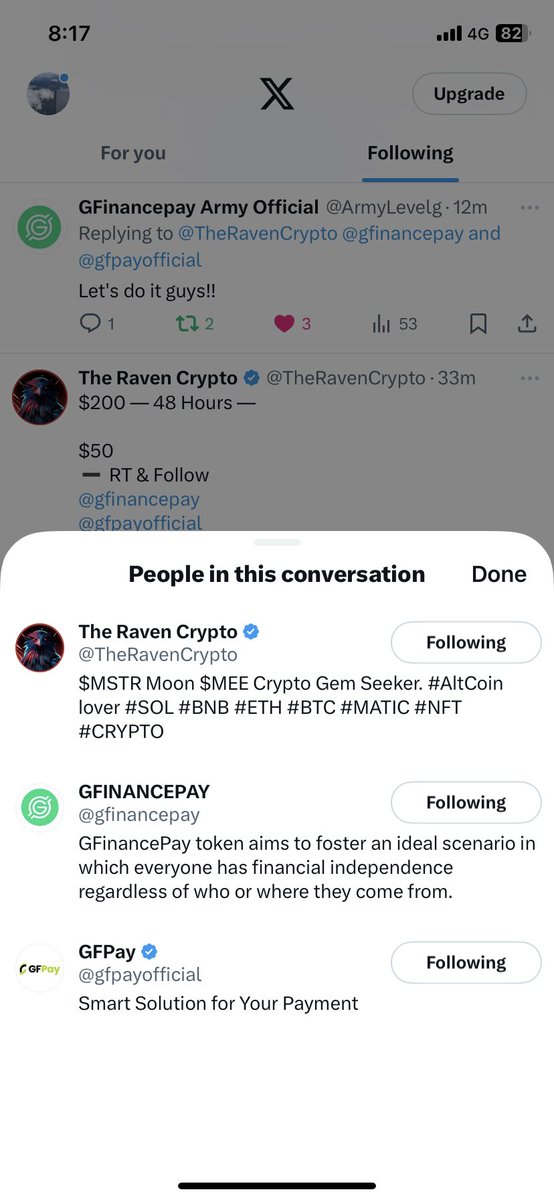 <a href="/TheRavenCrypto/">The Raven Crypto</a> <a href="/gfinancepay/">GFINANCEPAY</a> <a href="/gfpayofficial/">GFPay</a> TASK 1 AND 2 🤩
FOLLOW, RT &amp; BUY 5 USDT GFP