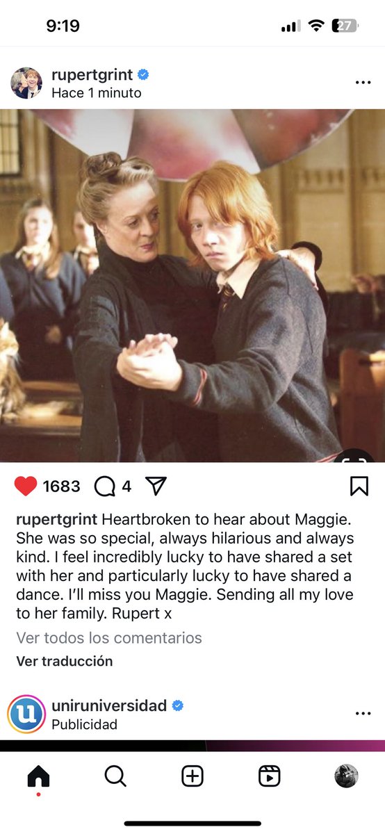 Goldilocks1013's tweet photo. 😢 #EmmaWatson , #RupertGrint #TomFelton &amp; #RobinWright  se despiden cariñosamente en sus cuentas de IG 📸 de su profesora #MinervaMcGonagall 🧙‍♀️
❤️‍🩹Todo el mundo #potterhead tiene el corazón roto 👇‼️

#RIPDameMaggieSmith #MaggieSmithRIP https://t.co/qhy2PnT1uM
