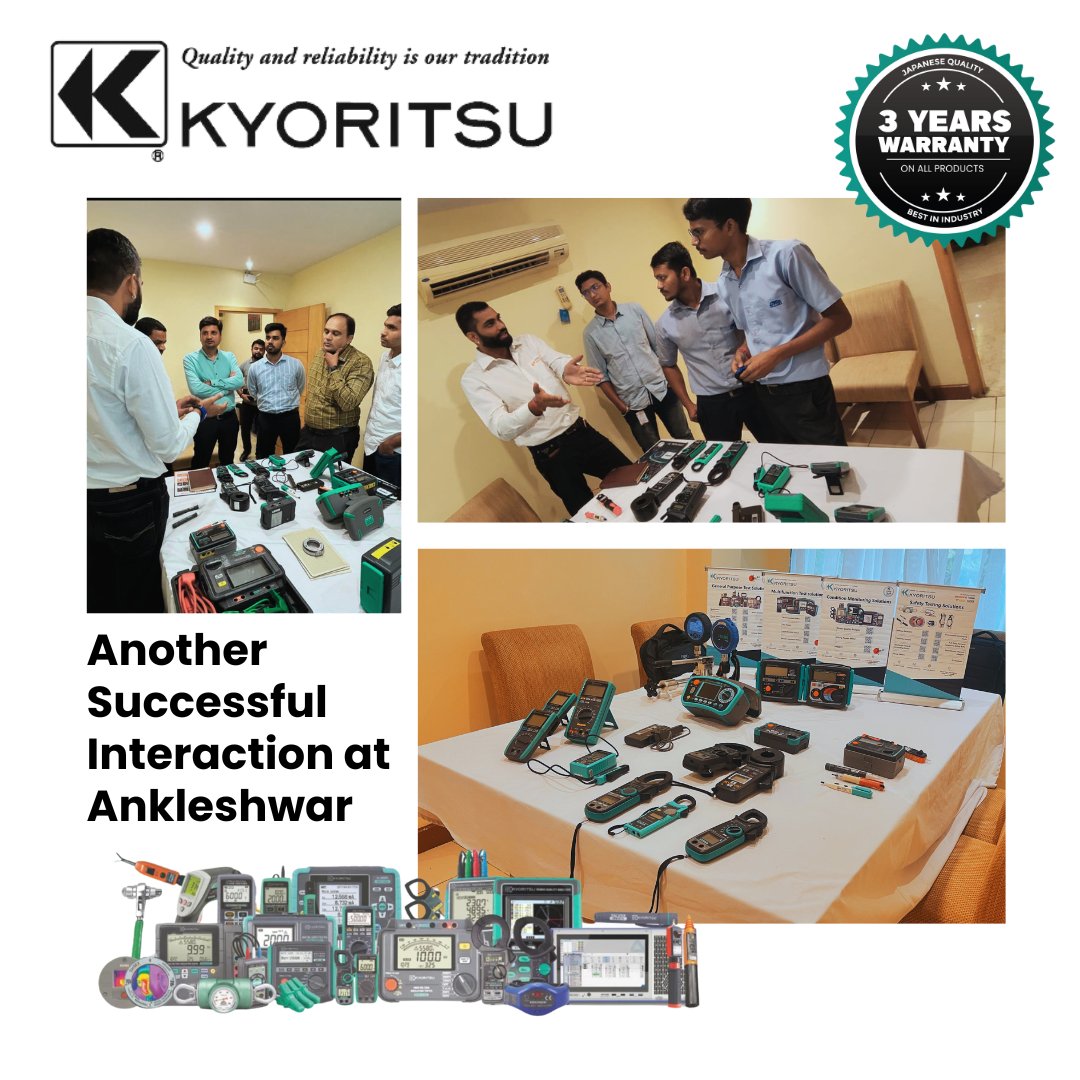 KyoritsuIndi1's tweet photo. Successful #ElectricalInstruments Exhibition &amp; Workshop by KYORITSU KEW INDIA! 🎉🔧
Showcased cutting-edge T&amp;M tools to industry experts in #Ankleshwar. 
Thanks to all who joined us!
#ElectricalEngineering #TestAndMeasurement #IndustryEvent #kyoritsu #KEW https://t.co/dwP6nVhZ8k