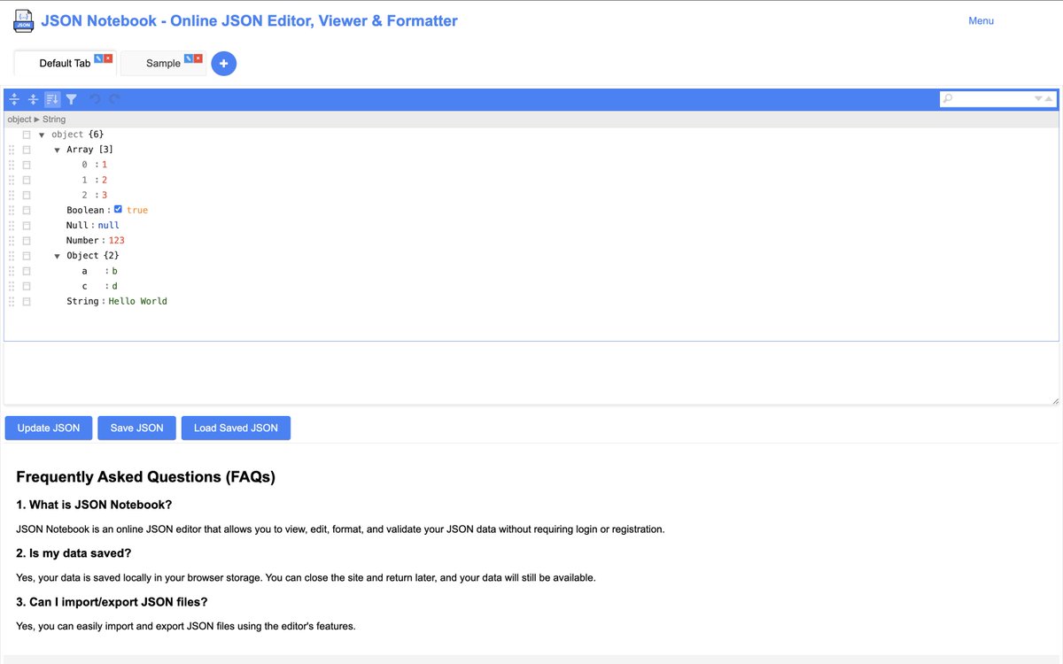 password_gen's tweet photo. 🚀 Simplify your JSON workflow with JSON Notebook!

Edit, format, validate, and view JSON data online—fast, secure, &amp; no sign-up required. 🎉

Check it out 👉 https://t.co/SPLahuv7Xk

#JSON #WebTools #DevTools #JSONEditor #API #Coding #Tech https://t.co/04u3qwljJ6