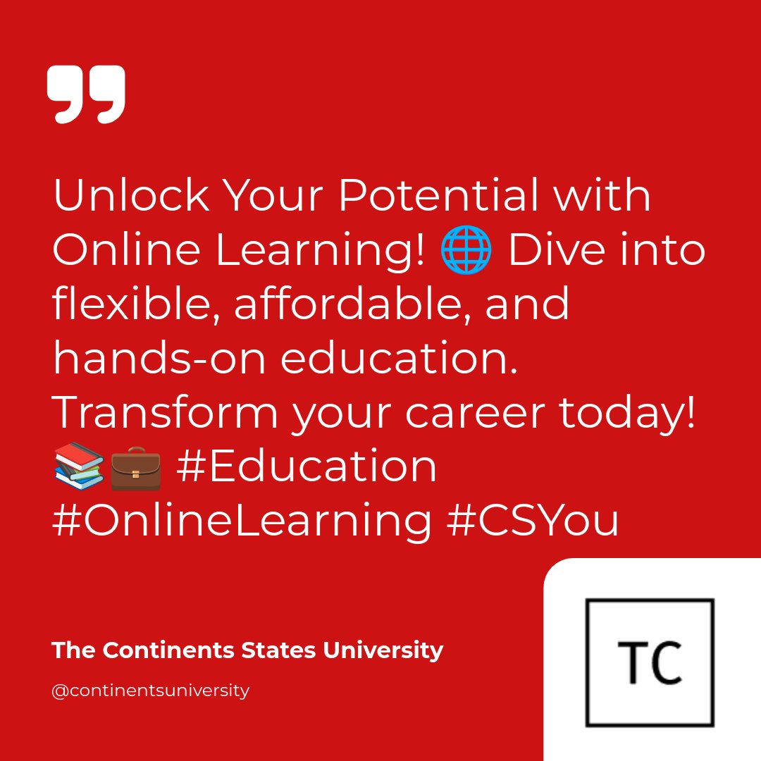 mycontinents's tweet image. Embrace online learning! 

Explore how education evolves with flexible, affordable, and hands-on approaches. 

Join us in revolutionizing your career! 

🌐📚 #Education #OnlineLearning
#CSYou