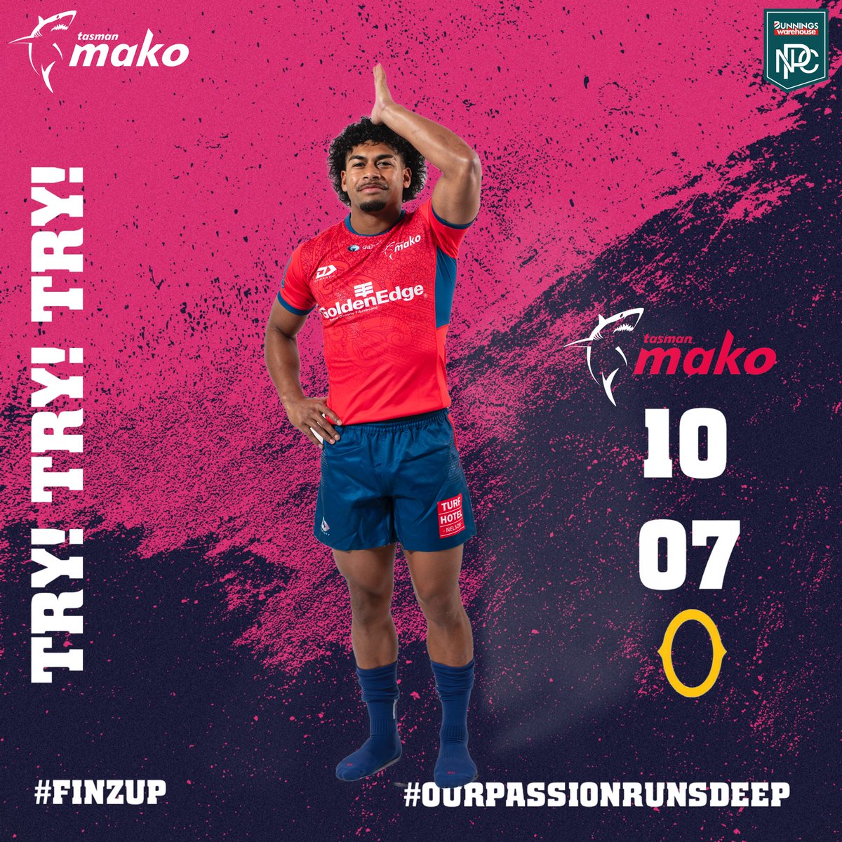 TasmanMako's tweet photo. ⏱️ ‘22 | TRY!
The Mako punish Otago with a charge down and the try to Nic Sauira
#BunningsNPC #OTAvTAS
#TasmanMako #OurPassionRunsDeep #FinzUp🦈 https://t.co/uD0YyfpYlA