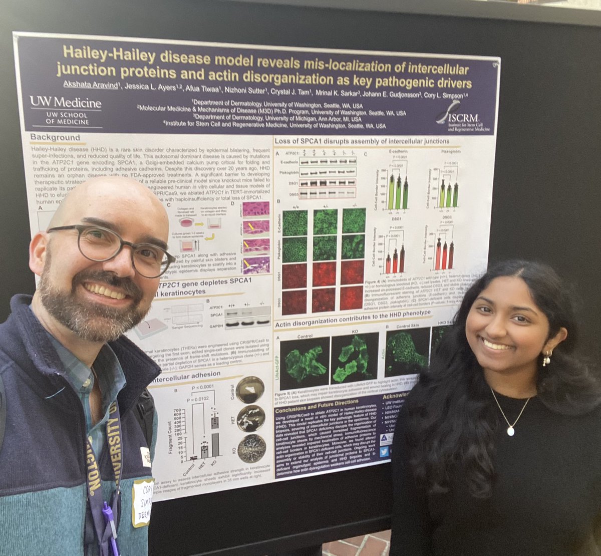 Cory Simpson, MD, PhD, FAAD (he/him) (@corysimpsonmd) on Twitter photo Very proud of Akshata for representing <a href="/SimpsonLabUW/">Simpson Lab @UWMedicine</a> @DermatologyUW at the <a href="/UWISCRM/">ISCRM at UW</a> Fall Symposium. She did a great job at her 1st poster session explaining her work developing quantitative methods to assess our model of #HaileyHailey disease, a rare #skin #blistering disorder. Very proud of Akshata for representing <a href="/SimpsonLabUW/">Simpson Lab @UWMedicine</a> @DermatologyUW at the <a href="/UWISCRM/">ISCRM at UW</a> Fall Symposium. She did a great job at her 1st poster session explaining her work developing quantitative methods to assess our model of #HaileyHailey disease, a rare #skin #blistering disorder.