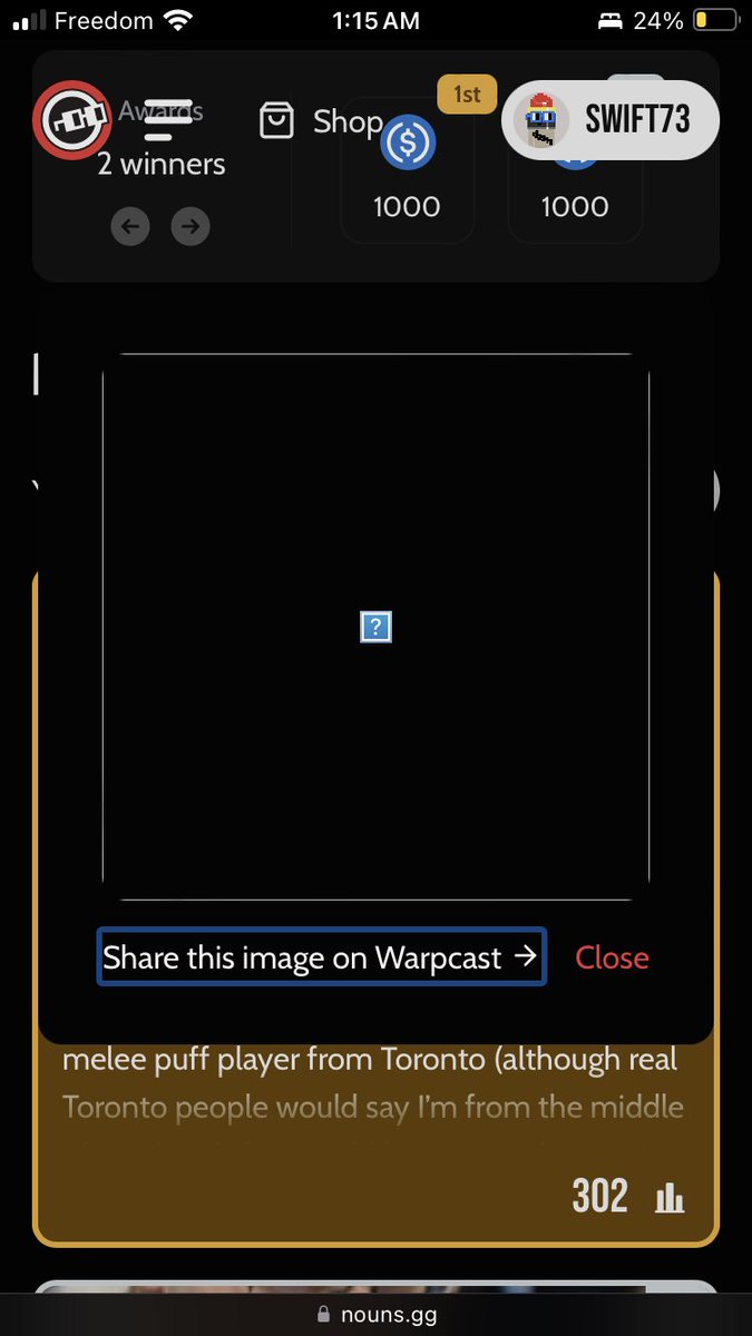 swift73ssbm's tweet photo. @ayeGiohh Also no proof cuz shit ain’t loading but I voted woozy day dot 🙏 https://t.co/w0NPaUsMHJ