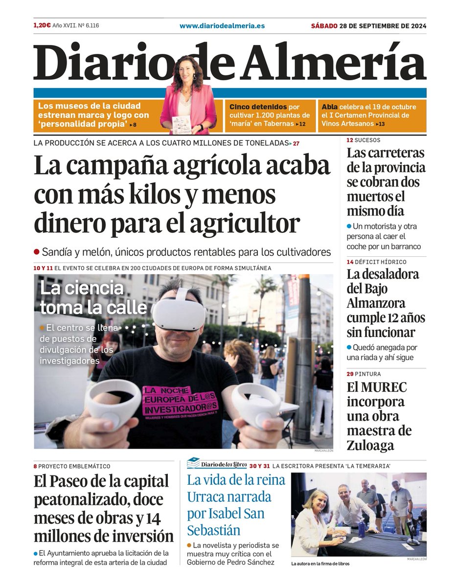 🌞 ¡Buenos días! Esta es la portada de la edición de papel de este 28 de septiembre. ¡Feliz sábado! Toda la actualidad en diariodealmeria.es