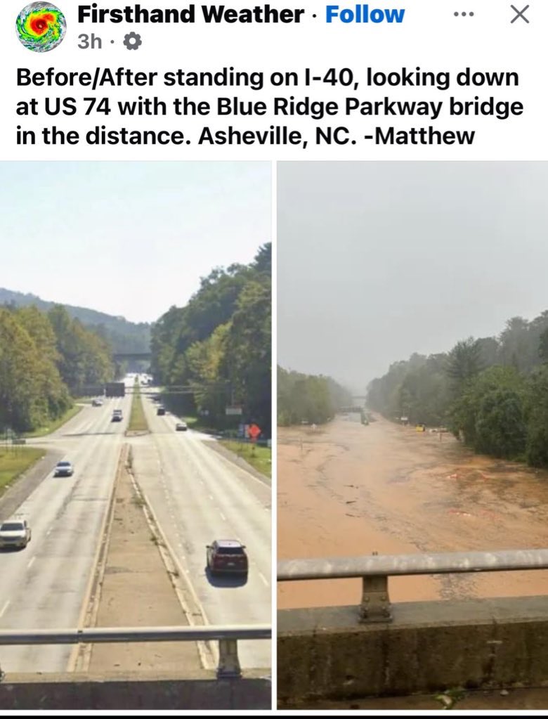 bstrat515's tweet photo. The effects of Hurricane Helene on North Carolina have been devastating 😭

An entire house washed away in the flooding 😳