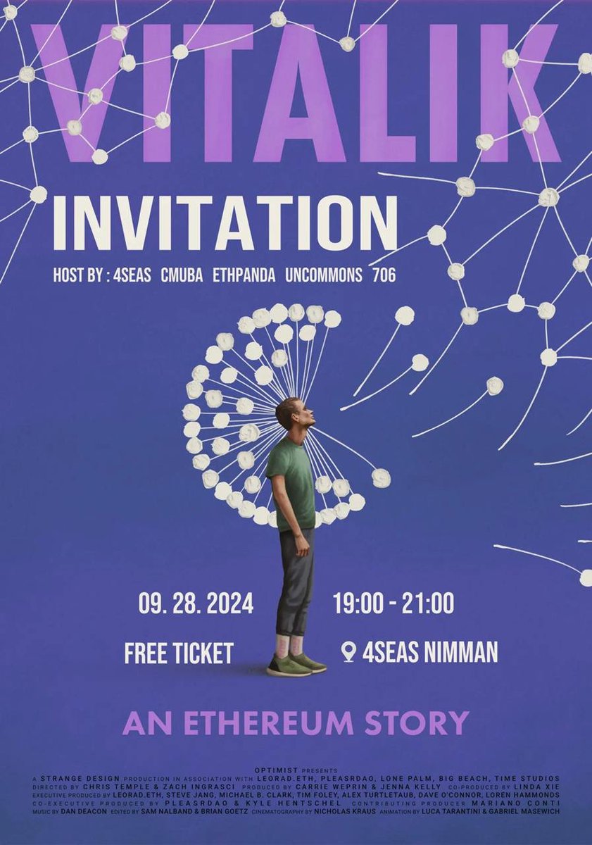 4Seas gonna play the new movie about Ethereum and Vitalik this night in  4Seas Nimman . Location : 4Seas Nimman （Chiang Mai） Time : 19:00-21:00  （gmt+7） Trailer： https://t.co/rhDmRUk3JL Come and join us
