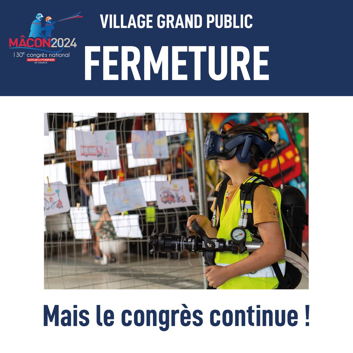 🚒 En raison de la météo, le village sapeurs-pompiers sur l’Esplanade Lamartine est fermé aujourd’hui, au regret des organisateurs.
🎉 Mais il reste de belles animations familiales : défi JSP, cérémonie, exposition des miniatures, spectacle des pompiers gymnastes...