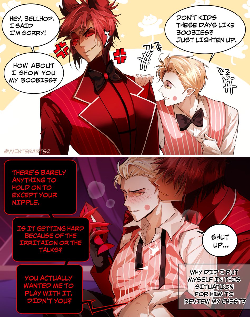 VVinterArt52's tweet photo. Lucifer did something wrong to Alastor....Again😔 #radioapple #appleradio #alastorxlucifer https://t.co/pNK8DAWSII