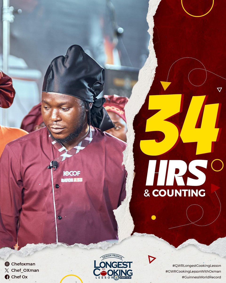 34 Hours!

#GWRLongestCookingLesson
#GWRCookingLessonWithOxman
#GuinnessWorldRecord