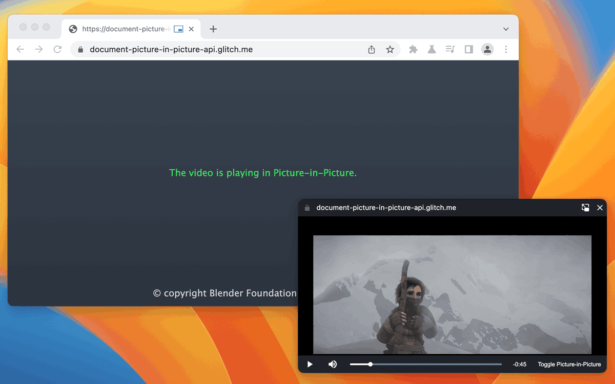 ChromiumDev's tweet photo. Imagine custom video controls, integrated chat in video calls, and more - all in a floating window. Explore the possibilities of Document Picture-in-Picture! 

Get started here: https://t.co/Ks2uEogS3u https://t.co/64KyGIeEhL