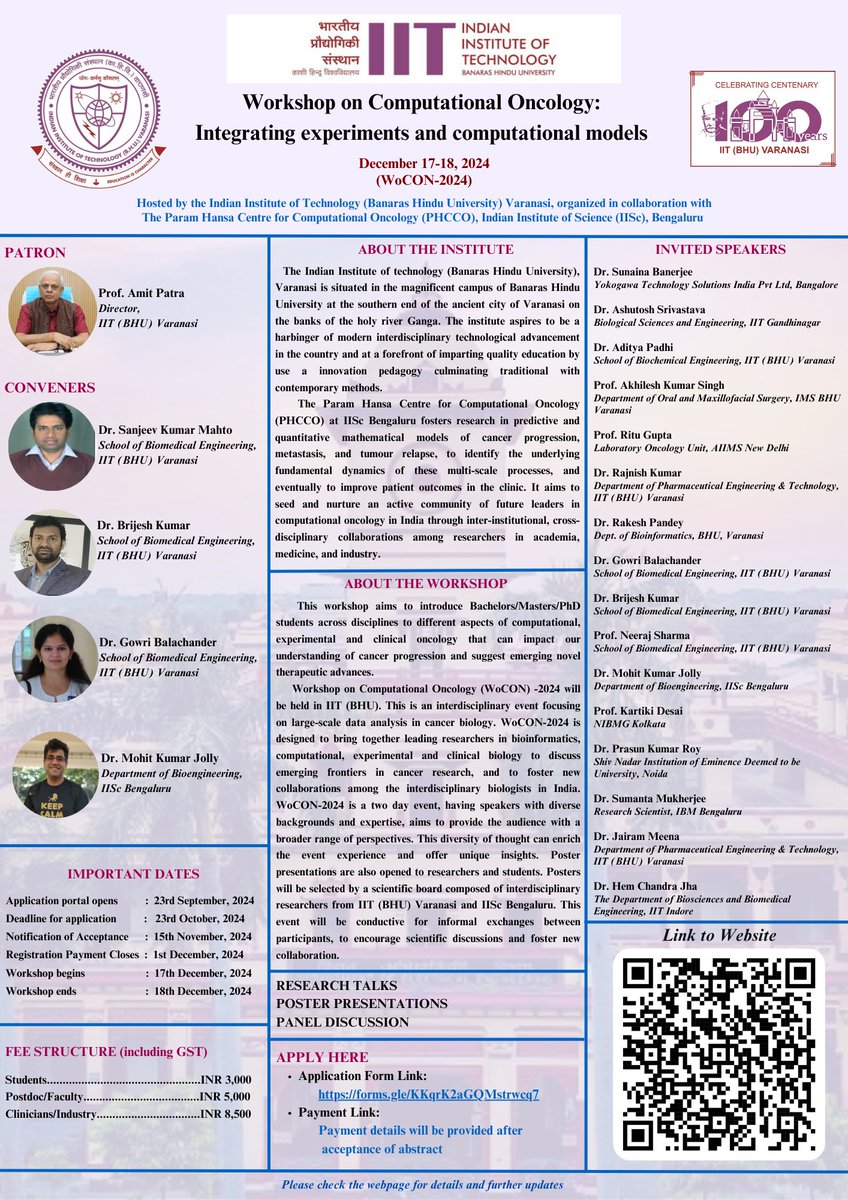 We are excited to announce a Workshop on Computational Oncology at IIT (BHU) Varanasi in collaboration with the Param Hansa Centre for Computational Oncology, IISc Bengaluru. For more details checkout the website lnkd.in/ghH-5mas <a href="/mkjolly15/">Mohit Kumar Jolly</a> <a href="/IITBHU_Varanasi/">IIT (BHU), Varanasi</a>