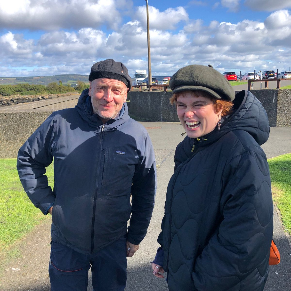 Stranraer's artist in resdience for the waterfront Maya Rose Edwards with the legend that is Angus Farquhar. Check out Maya's work here: thestove.org/stranraer-harb… #CreativePlacemaking