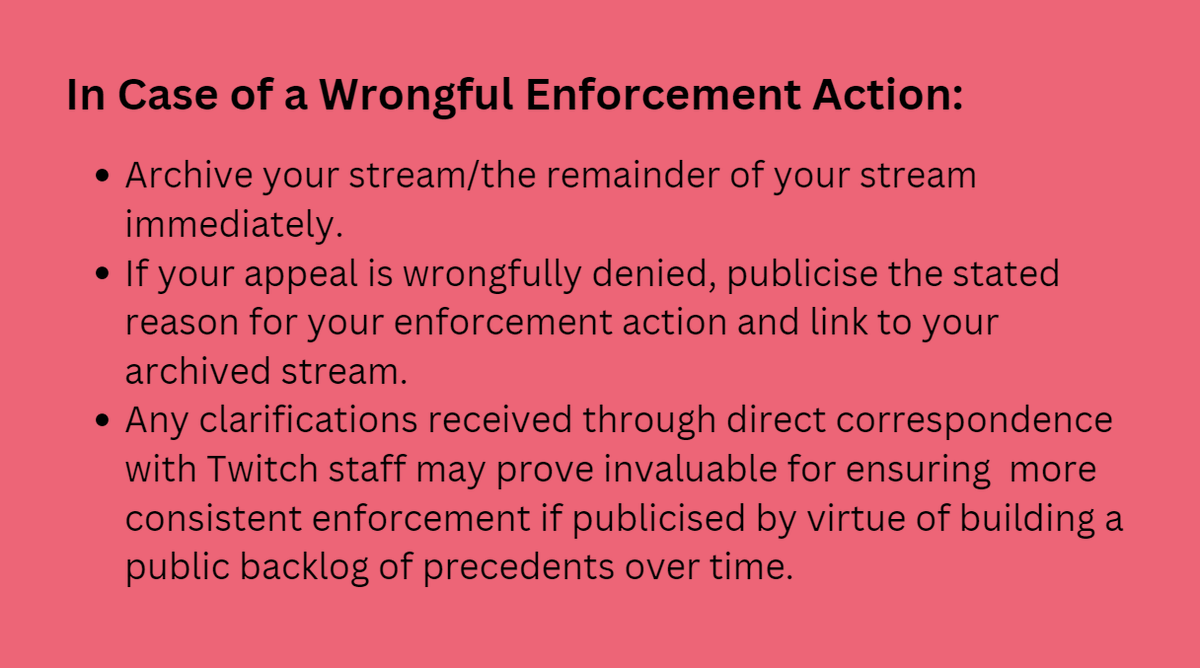 PSA for all VTubers on Twitch. 

I'm sharing some of the slides from my stream in which we looked over some of penalties handed out in the latest wave of Twitch bans/warnings. This is not official, nor definitive, but I hope it helps you anticipate the kind of things that Twitch