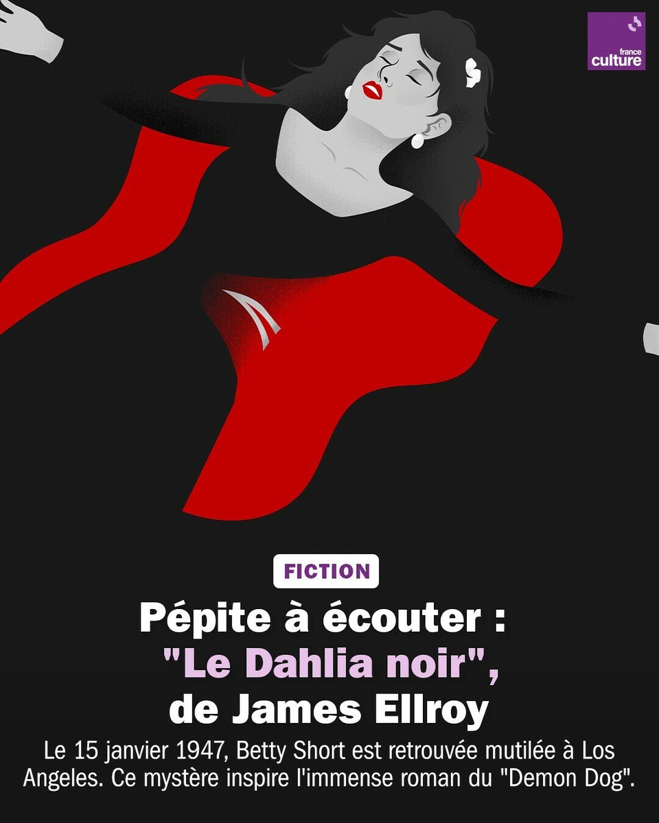 📻 Attention pépite ! 
"Le Dahlia Noir" de James Ellroy, le "Demon Dog" du roman noir, débarque en feuilleton radio. 10 épisodes à écouter ! 
➡️ l.franceculture.fr/4mV