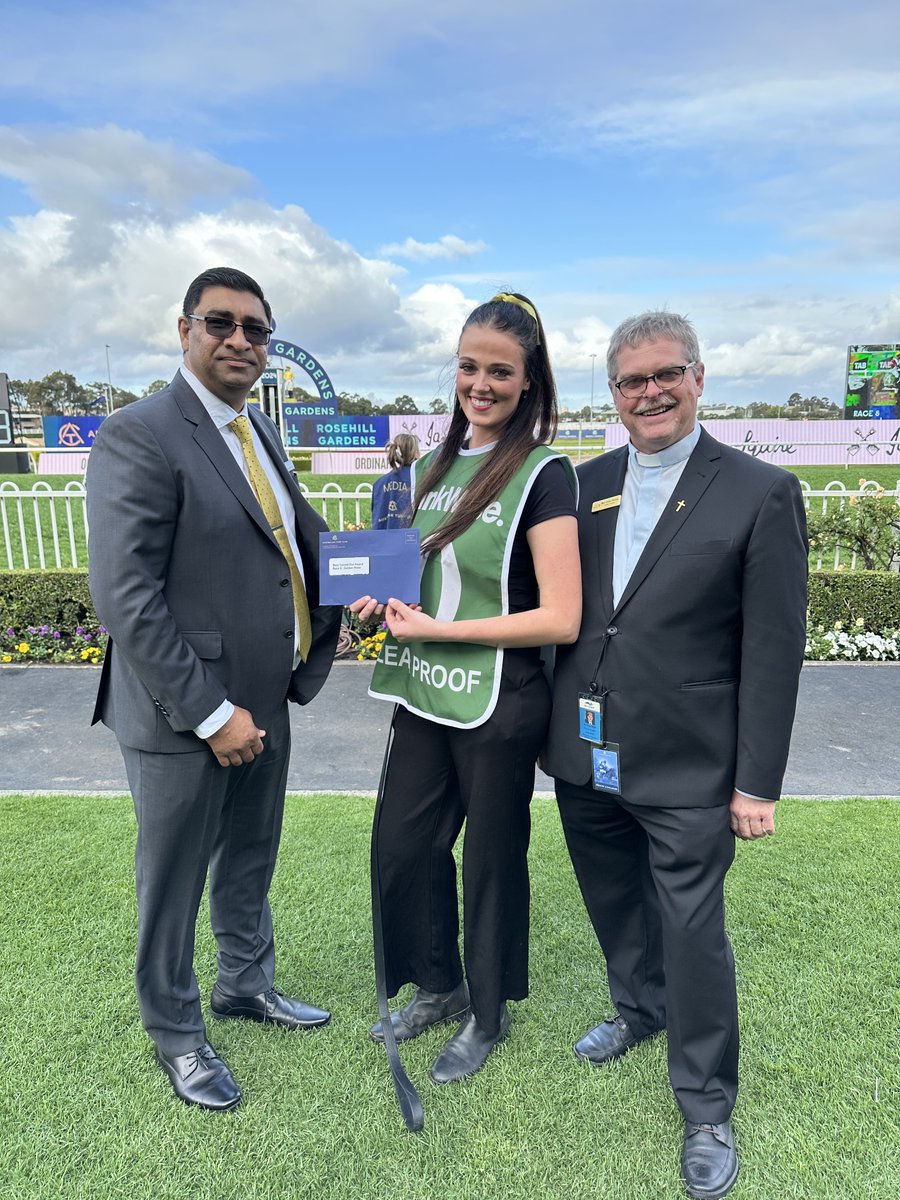 Strapper Kate McKenzie receives the award for Clear Proof being named 'Best Turned Out Horse' leading into the <a href="/JamesSquire/">James Squire</a> Golden Rose

Pictured with her are ATC Head of Racing and Wagering Nevesh Ramdhani and Reverend Colin Watts