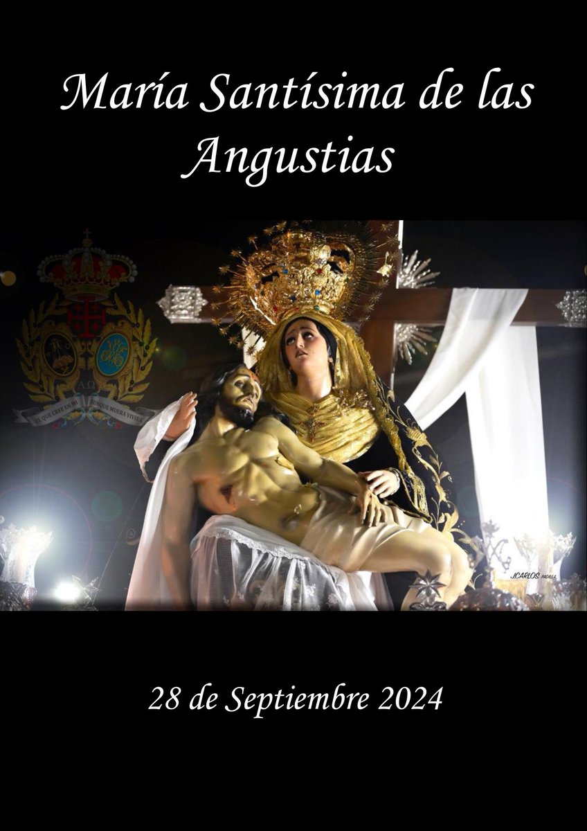SALIDA EN PROCESIÓN DE MARÍA SANTÍSIMA DE LAS ANGUSTIAS 

28 de Septiembre. A las 19 horas, celebración de la Sagrada Eucaristía. A continuación, salida en procesión de María Santísima de las Angustias.

Acompañamiento musical: Banda de Música Maestro Leyva.