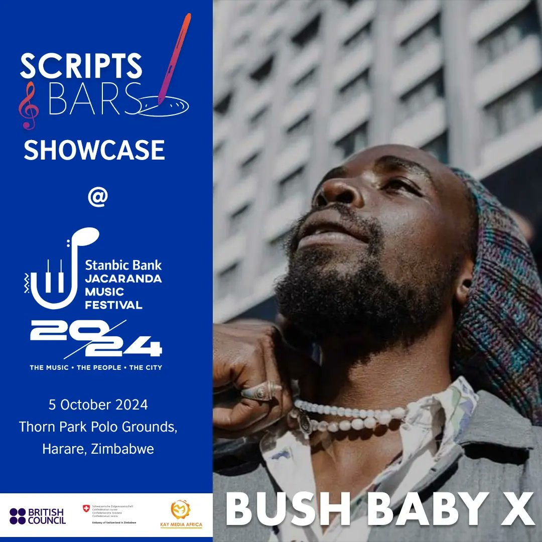 scriptsandbars's tweet image. We are excited to announce that @bushbabyxrated will be performing during the Scripts and Bars Showcase at the Stanbic Bank Jacaranda Music Festival on October 5, 2024, in Harare.

@SouthernAfrArts @jacarandamusicf @kaymediaafrica

#SJMF2024 #ScriptsandBars #BritishCouncil