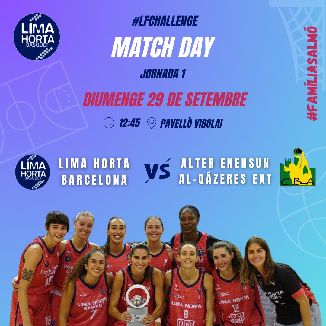 Aquest diumenge, J1 del nostre sènior #LFChallenge 🆚 @cbalqazeres 

📍 A les 12:45h al pavelló del Virolai (c/ Portell, 9)

🥁 Vine a donar suport a l’equip! 🧡💙

🟠🟠 Som-hi! #famíliasalmó