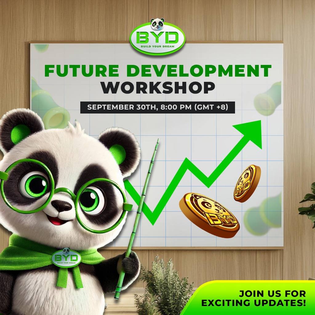 byd_meme's tweet photo. Dear BYD fams, 

We are excited to announce that we will be holding our BYD Future Development workshop on Monday, Sept 30th, at 8:00 PM. (GMT+ 8) 

We invite all community members to join and learn about all the exciting upcoming plans of BYD. 

Meeting agenda :
· BYD Development Plan
· BYD Tokenomics
· NFT Utility 
· BAMBOO Features

Stay tuned for the meeting link and We look forward to your enthusiastic participation as we witness the massive growth of BYD together! 🎉

#BYD #CommunityEvent #BYDDevelopmentPlan #Tokenomics #NFT #BAMBOO