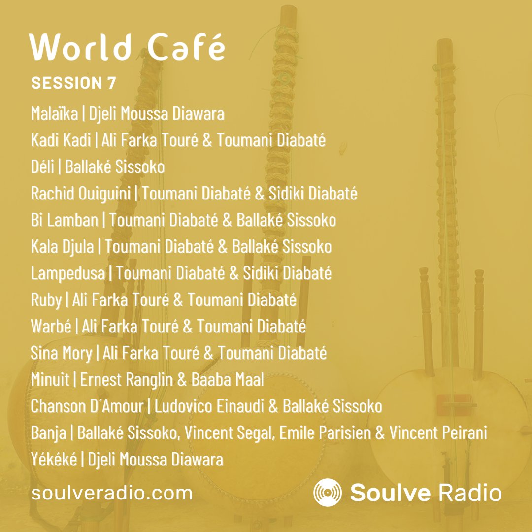 soulveradio's tweet image. 🌍 World Café 7 presents a beautiful selection of #WestAfricanMusic with pioneering #Kora &amp;amp;  #DesertBlues musicians 🔊🎶☀️ 
Feat. #DjeliMoussaDiawara #AliFarkaToure #ToumaniDiabate #BallakeSissoko #SidikiDiabate &amp;amp; #BaabaMaal 
👉cutt.ly/wc7mc