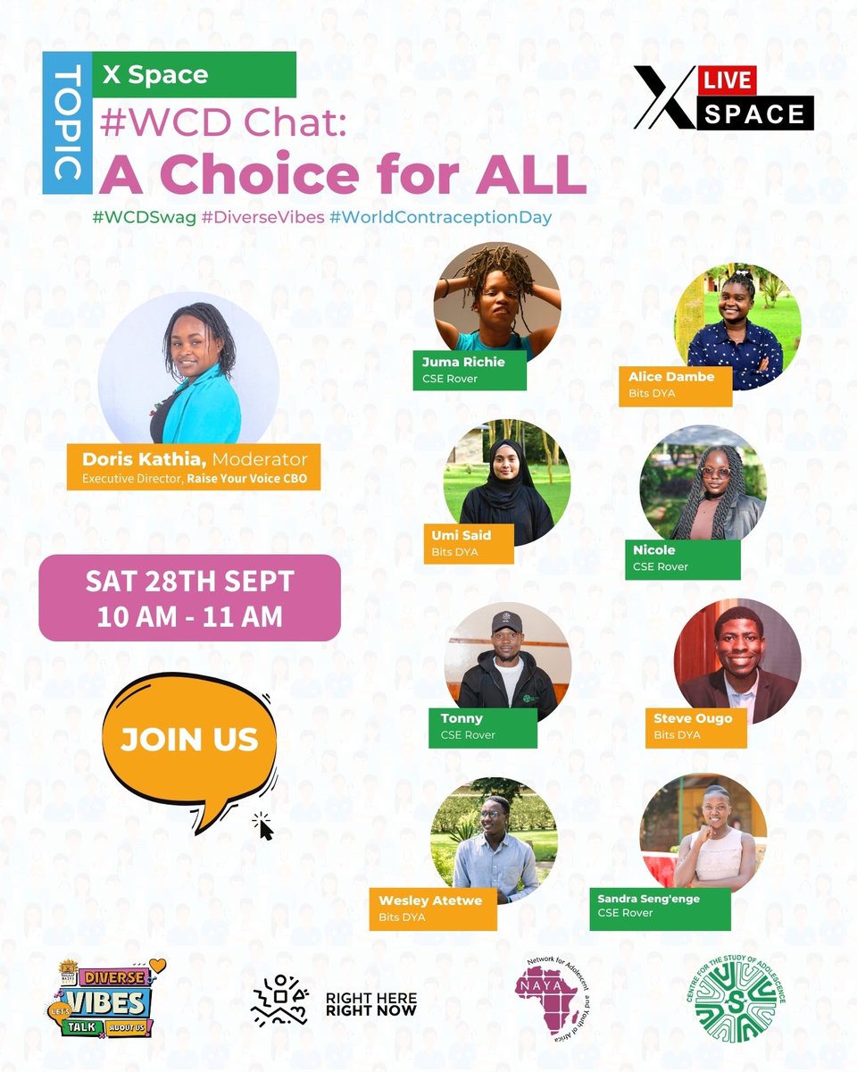 NairoBits Trust (@nairobitstrust) on Twitter photo Good morning, today we engage in #options, #choices - #contraception available to young people.
Join the X Space at 10 AM today.
x.com/i/spaces/1vAxR…
<a href="/CSA_Kenya/">CSA</a> <a href="/NAYAKenya/">NAYA Kenya</a> <a href="/RHRNKenya/">Right here Right now Ke</a> <a href="/RaiseYourV_oice/">Raise Your Voice CBO</a> <a href="/KenyaSRHR/">Kenya SRHR Alliance</a>
#WCDSwag #DiverseVibes #WorldContraceptionDay Good morning, today we engage in #options, #choices - #contraception available to young people.
Join the X Space at 10 AM today.
x.com/i/spaces/1vAxR…
<a href="/CSA_Kenya/">CSA</a> <a href="/NAYAKenya/">NAYA Kenya</a> <a href="/RHRNKenya/">Right here Right now Ke</a> <a href="/RaiseYourV_oice/">Raise Your Voice CBO</a> <a href="/KenyaSRHR/">Kenya SRHR Alliance</a>
#WCDSwag #DiverseVibes #WorldContraceptionDay