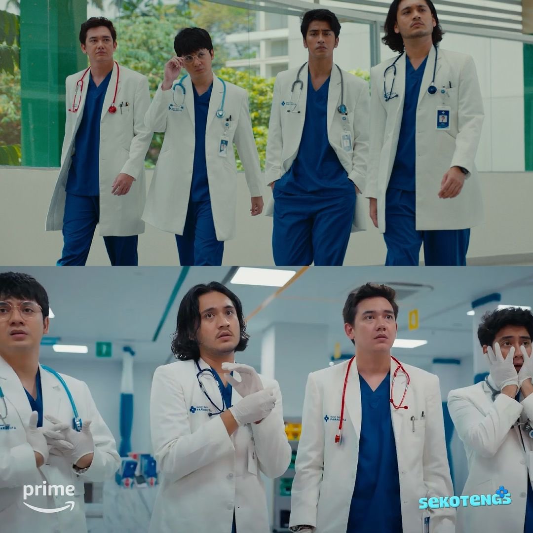 infodrakor_id's tweet photo. *not kdrama related* 

Kirain ini kemarin tuh remake Hosplay versi Indonesia. Ternyata series Indonesia adaptasi dari webtoon Sekotengs 

Iseng iseng nonton ternyata seru guys!Ceritanya tentang 4 mahasiswa kedokteran yang lagi koas 

Tenang ada istilah medis yang bener bener diriset, gak kayak di Sinetron kok.  Nontonnya di Prime Video
