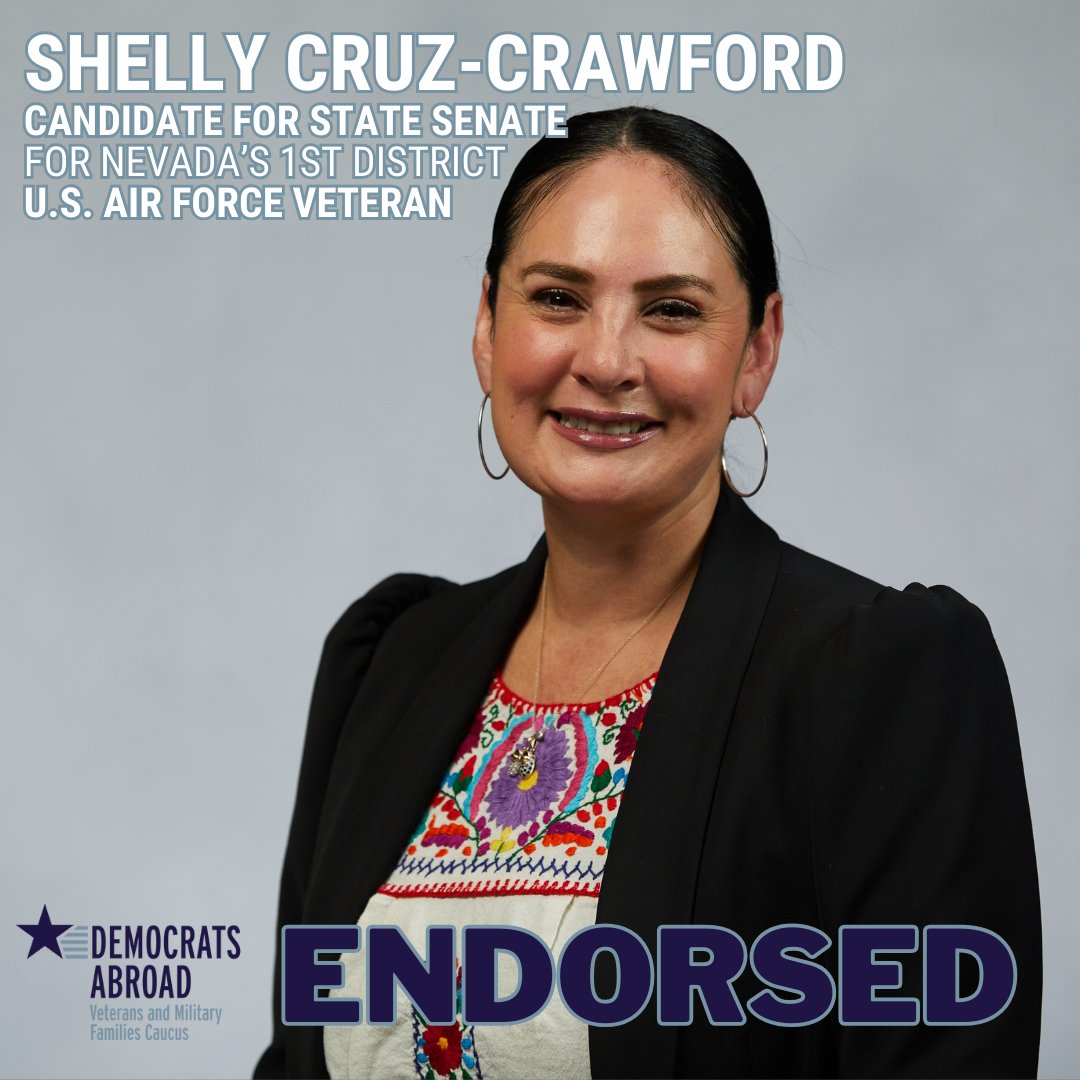 📢*VMF Endorsement Alert*📢

Nevada's State Senate needs .<a href="/ShellyForNevada/">Shelly Cruz-Crawford</a>'s voice. As a highly-educated veteran, we heartily endorse, and urge all voters from the state's 1st Senate District to also strongly support her.

#VoteFromAbroad🇺🇸📮 #VetsForShellyNV #MilFamsForShellyNV