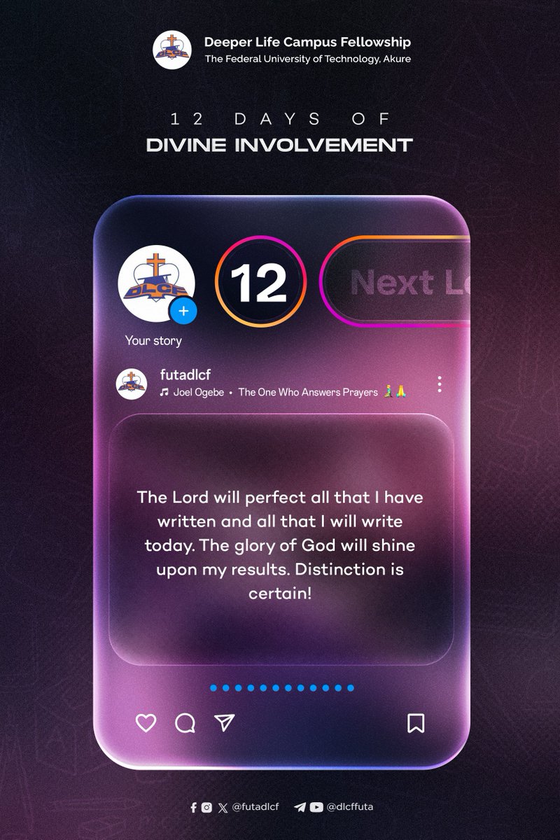 FutaDlcf's tweet photo. π― Exam Declaration ππβ
God perfects all I write today. His glory shines on my results. Distinction is mine. Iβve leveled up π―πβ
#ExamDay12
#DivineInvolvement
#iwrite5dot
#DLCFFUTA https://t.co/L414GODQoL