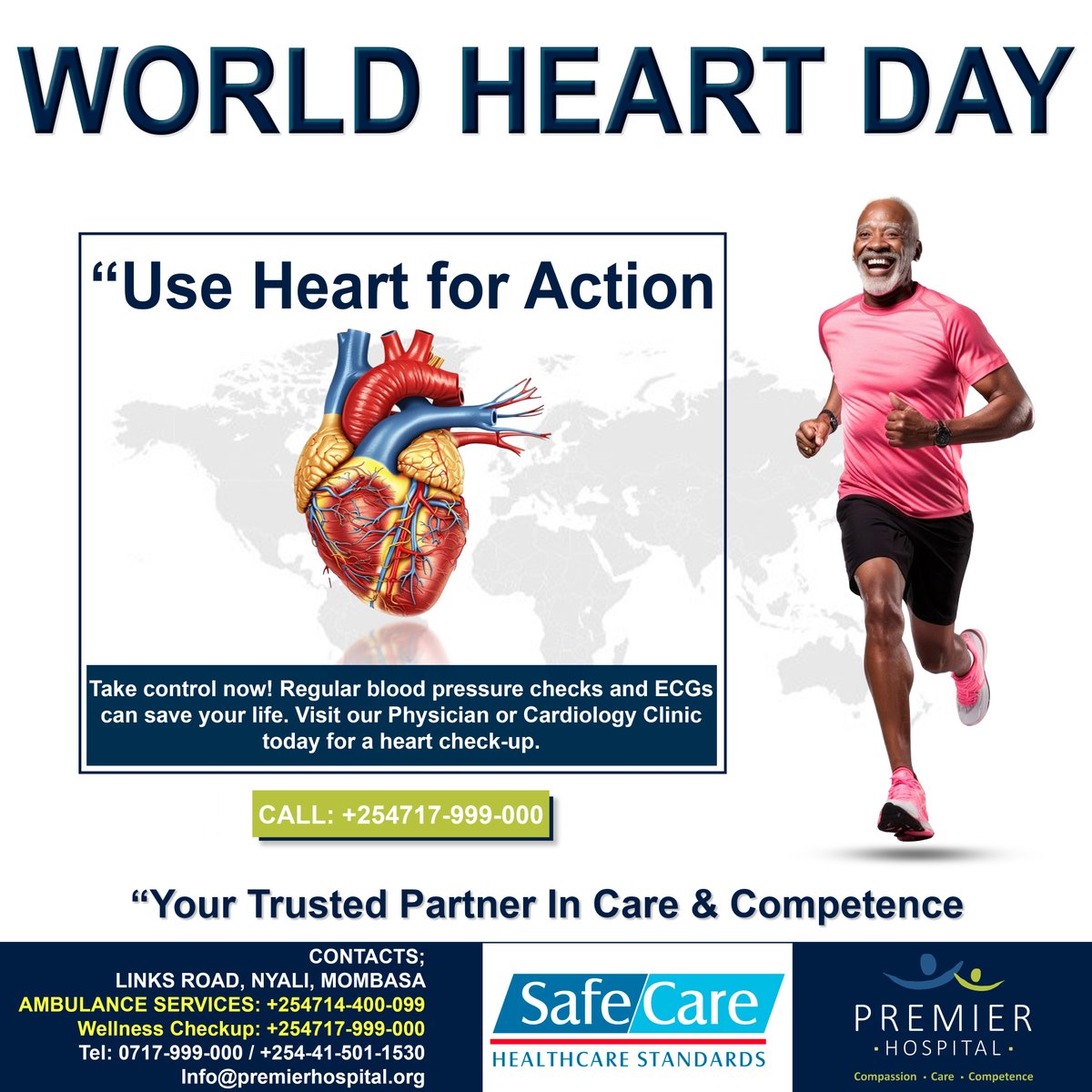 PremierHospKE's tweet image. "Use Heart for Action
Take control now! Regular blood pressure checks and ECGs can save your life. Visit our Physician or Cardiology Clinic today for a heart check-up.
Act Now. Your Heart Deserves It.

#WorldHeartDay #UseHeartForAction #HeartCheckup #ProtectYourHeart