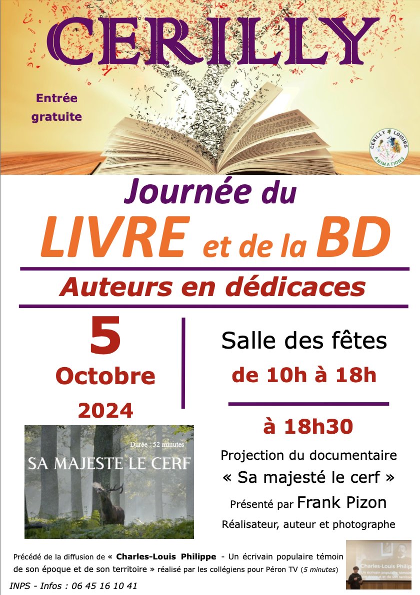 Le samedi 5 octobre, la rédaction de Péron TV sera présente à la journée du Livre et de la BD de Cérilly pour présenter le livre "Habiter Tronçais. 30 portraits pour raconter la vie au Pays de Tronçais par celles et ceux qui y grandissent".