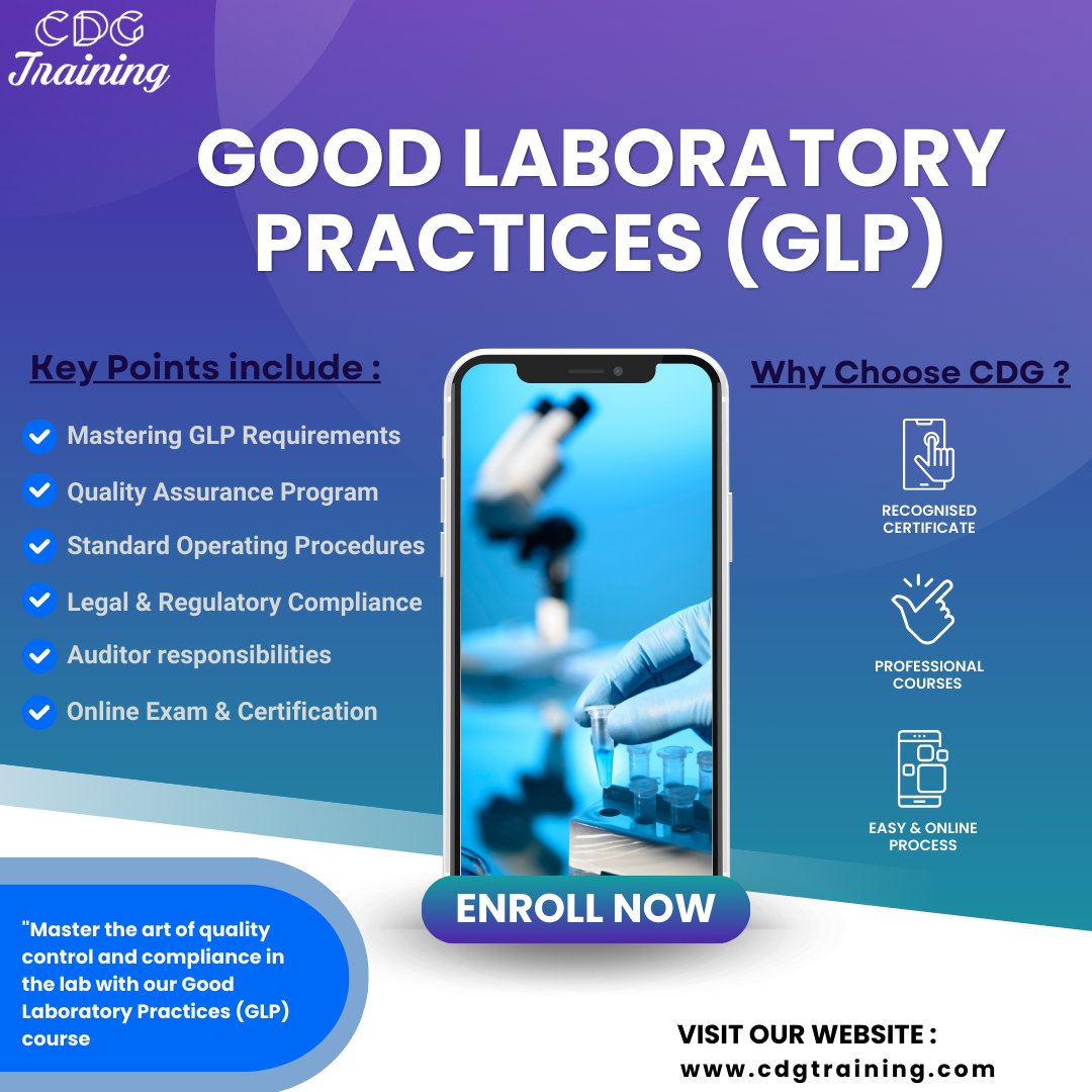 cdgtrainings's tweet image. 🔬 **Advance Your Career with CDG Training&apos;s Good Laboratory Practices (GLP) Course!**🔬

Join our **Good Laboratory Practices (GLP) Course**

👉Learn more: cdgtraining.com/courses/Good-L…

#goodlaboratorypractices #glpcourse #laboratorymanagement #qualitycontrol #cdgtraining #laboratory