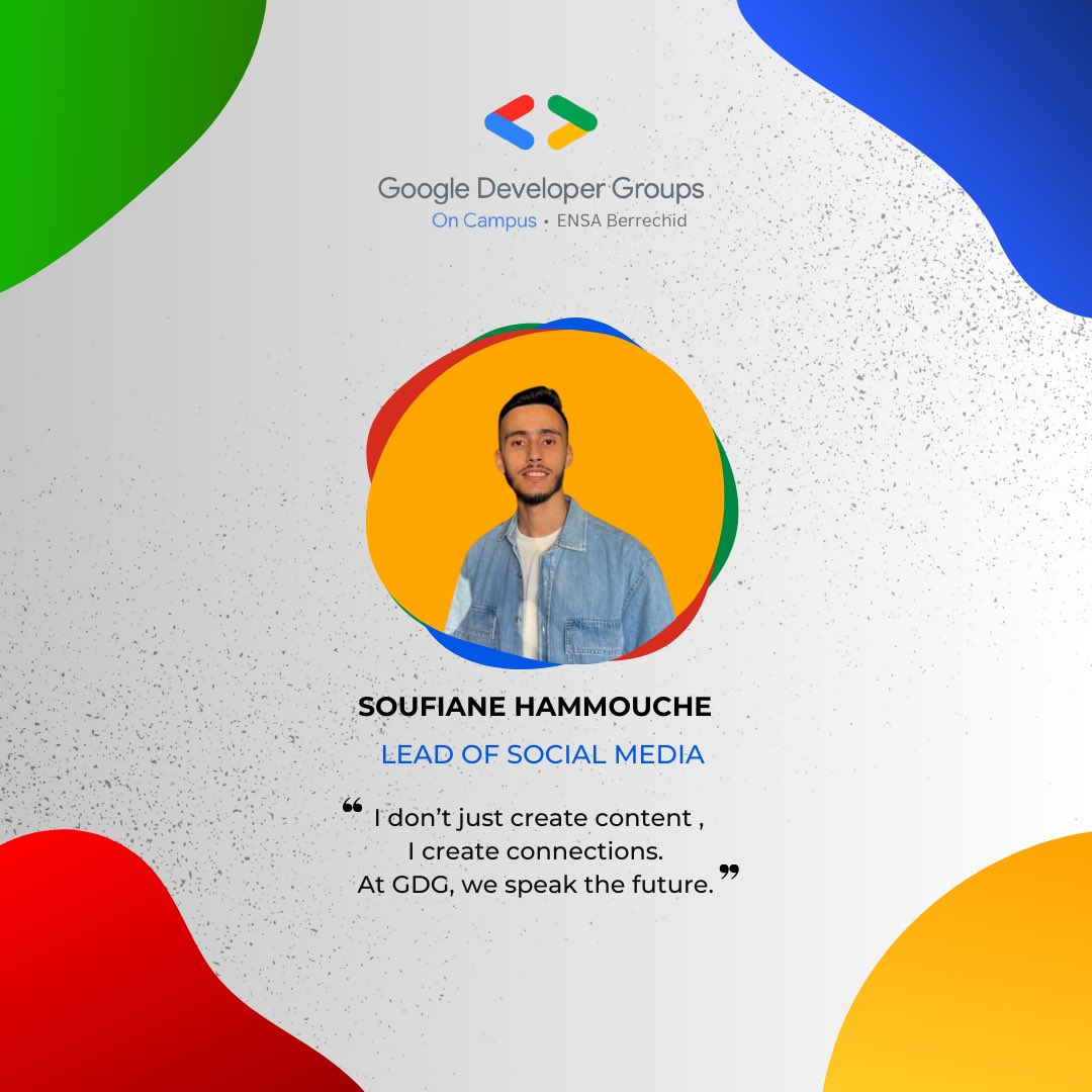 GDSCENSAB's tweet photo. Soufiane Hammouche - Lead of Social Media
As the club’s social media manager, Soufiane is responsible for curating and managing our online presence to keep members informed and engaged. https://t.co/8xFJ53WBH5