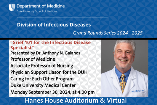DukeAdultID's tweet photo. Please join us for #IDGrandRounds on Monday, September 30, 4pm - 5pm in Duke Hanes House 131 or Virtually: https://t.co/kn17oqLspB
Presented by Dr. Anthony N. Galanos
#caringforeachother #DukeID #IDFellows #IDTwitter #DukeNursing https://t.co/724Wu8oLsZ