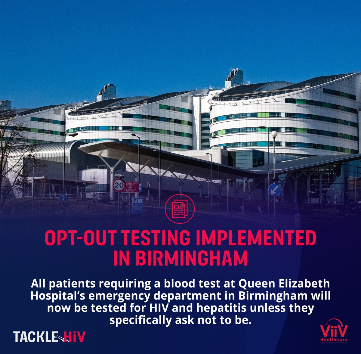 Tackle HIV (@tacklehiv) on Twitter photo Taking testing to the next level!
Queen Elizabeth Hospital in Birmingham has adopted the opt out testing scheme 🙏
This is a huge step forward, identifying people living with HIV earlier, and enabling them to access effective treatment and support 💫
<a href="/ViiVHC/">ViiV Healthcare</a> Taking testing to the next level!
Queen Elizabeth Hospital in Birmingham has adopted the opt out testing scheme 🙏
This is a huge step forward, identifying people living with HIV earlier, and enabling them to access effective treatment and support 💫
<a href="/ViiVHC/">ViiV Healthcare</a>