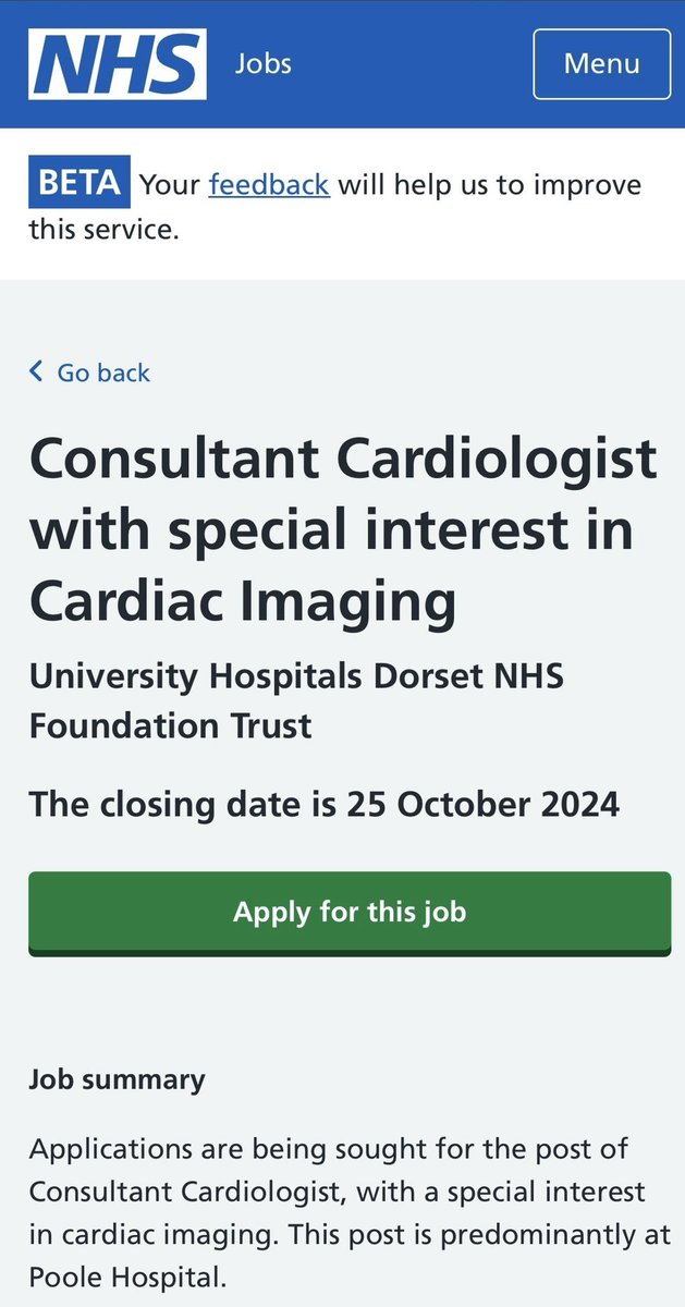 Dr Peter O'Kane (@drpeterokane) on Twitter photo Our Dept is seeking a Consultant Cardiologist with specialist interest in Cardiac Imaging to join <a href="/UHD_NHS/">University Hospitals Dorset NHS Foundation Trust</a>
Apart from a wonderful place to live,this is a great opportunity to work within a busy cardiology service with access to latest technologies 🎯
jobs.nhs.uk/candidate/joba… Our Dept is seeking a Consultant Cardiologist with specialist interest in Cardiac Imaging to join <a href="/UHD_NHS/">University Hospitals Dorset NHS Foundation Trust</a>
Apart from a wonderful place to live,this is a great opportunity to work within a busy cardiology service with access to latest technologies 🎯
jobs.nhs.uk/candidate/joba…