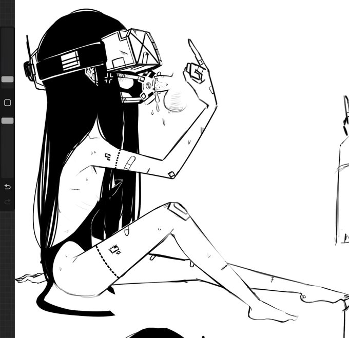 ガスマスクの空気ホースの部分にちんちん入れてガスマスクフェラとかしたら面白そうと思って描いてみた顔が見えない状態ですけべするのエッチだとおもう 