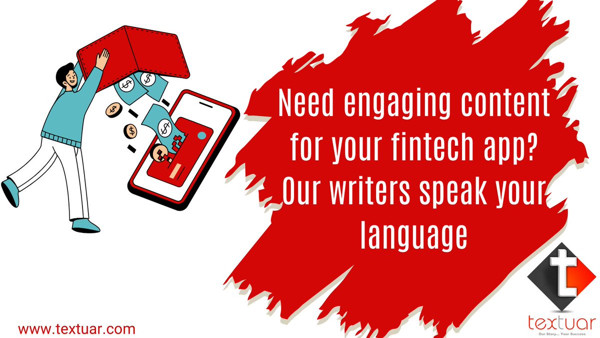 Textuar's tweet image. Need engaging content for your fintech app? Our writers speak your language. Uplift your app’s content with Textuar
#FintechApps #ContentWriting #fintech #textuar #contentmarketing #finance