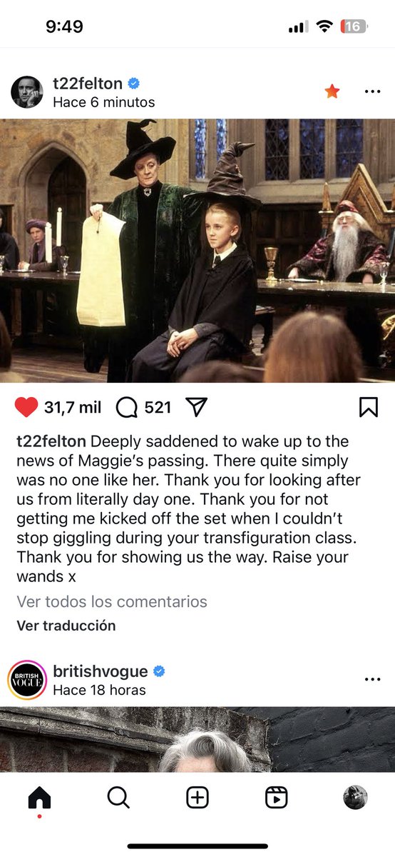 Goldilocks1013's tweet photo. 😢 #EmmaWatson , #RupertGrint #TomFelton &amp; #RobinWright  se despiden cariñosamente en sus cuentas de IG 📸 de su profesora #MinervaMcGonagall 🧙‍♀️
❤️‍🩹Todo el mundo #potterhead tiene el corazón roto 👇‼️

#RIPDameMaggieSmith #MaggieSmithRIP https://t.co/qhy2PnT1uM