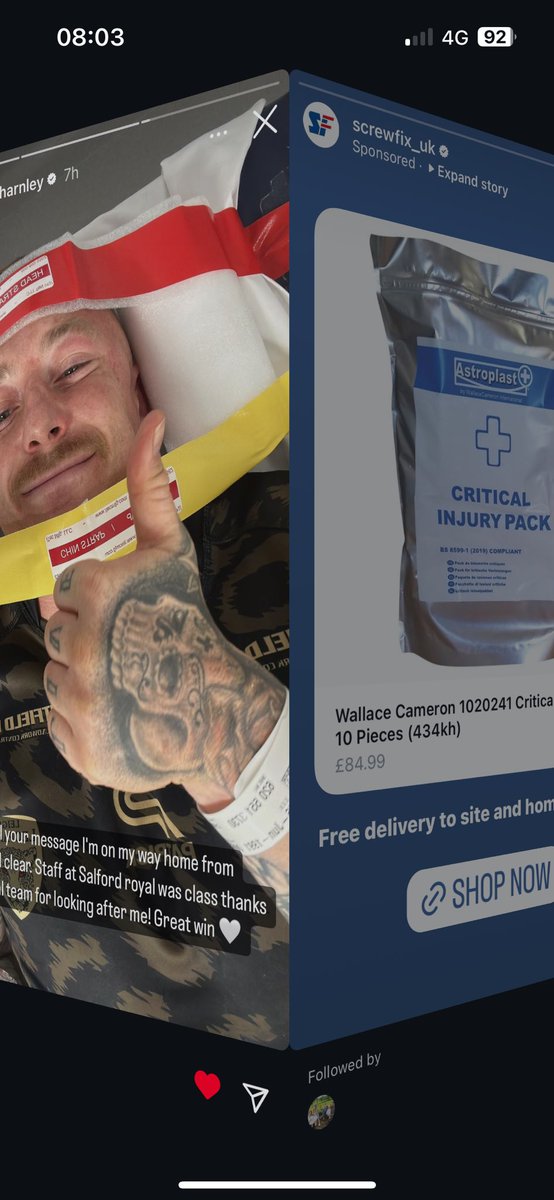 When the instagram algorithm sees a chance for <a href="/Screwfix/">Screwfix</a> to advertise there critical injury pack 🤦🏻‍♂️ glad all is ok though <a href="/Joshuacharnley/">Joshua Charnley</a>