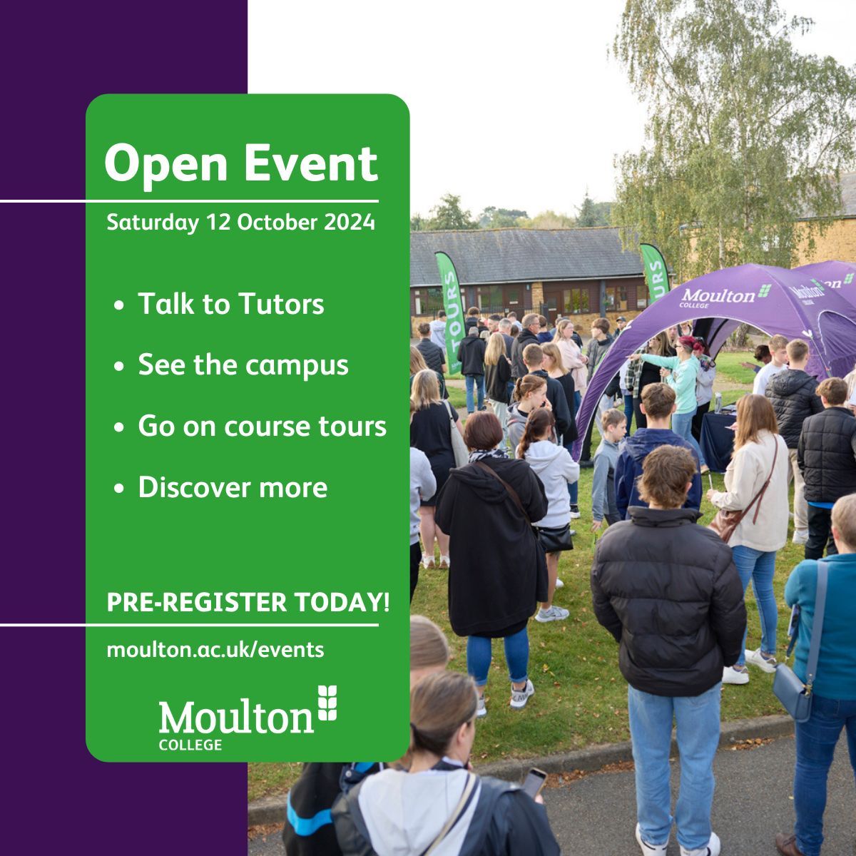 Only 2 weeks to our Open Event on Saturday 12 October 2024.
Pre-register today to:
👩‍🏫 Talk to tutors
🏡 Explore the campus
🚌 Go on a course tour
✨ Discover what makes Moulton so special.
Visit out website to book your place, tickets are selling out fast!
buff.ly/3Xsm2y3