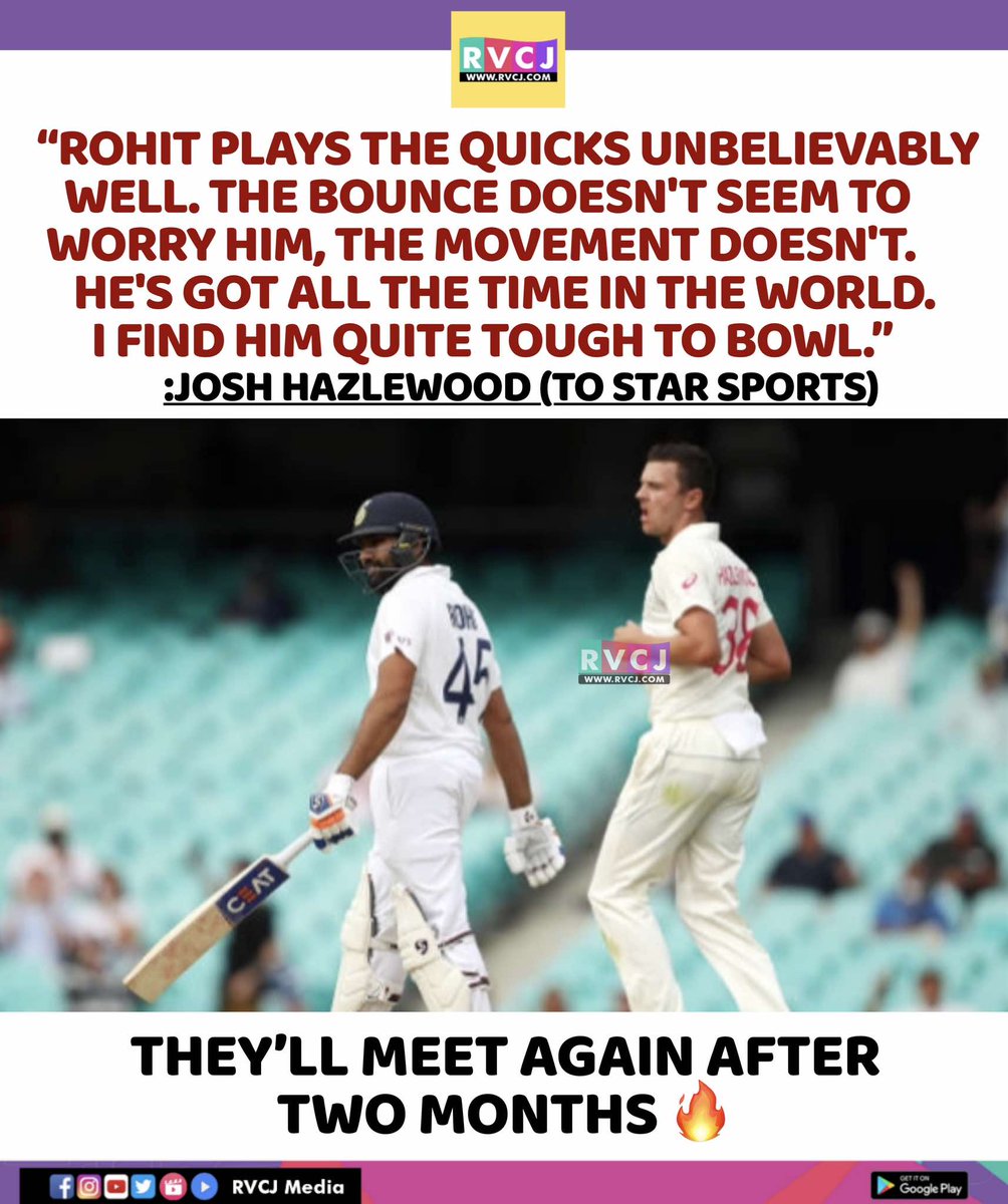 RVCJ_FB's tweet photo. Josh Hazlewood on Rohit Sharma https://t.co/6hqh3dlC3l