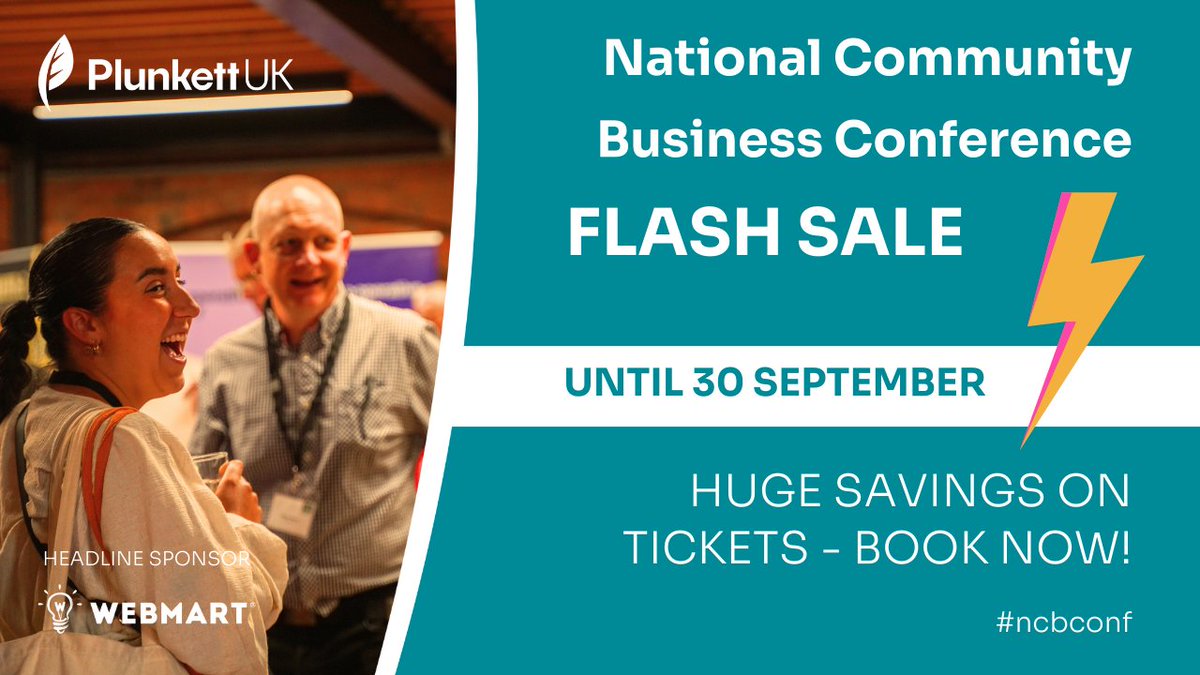 ⚡ FLASH SALE ⚡ Book now for #ncbconf on 23 Oct, sponsored by <a href="/WEBMART/">Webmart</a> &amp; get a great saving on ticket prices!

🎫 For 1 week only, they're just £75 for General Admission + £50 for Members. All costs exc VAT. Usual price: £125.

👉 plunkett.co.uk/conference/

#combiztogether #combiz