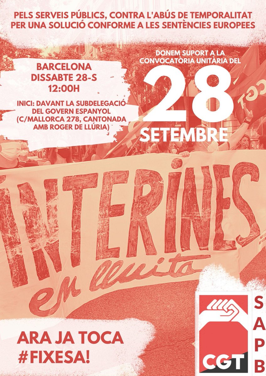 AccioSocialCGT's tweet image. Avui a les 12h davant la subdelegació del govern. 
Manifestació interina!
#Fixesa Ja!