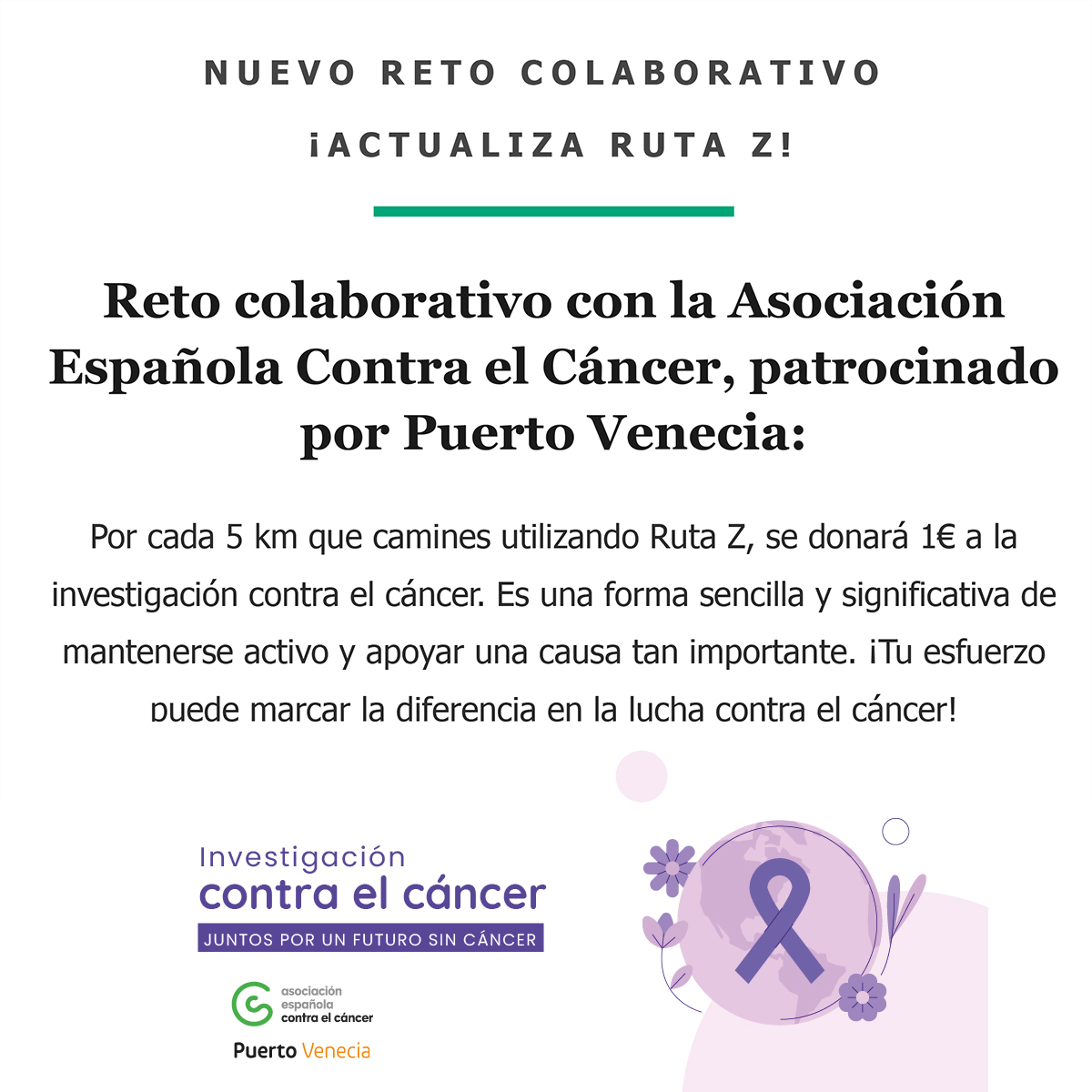 Zaragoza Deporte (@zaragozadeporte) on Twitter photo 🚶♂️ Reto colaborativo con <a href="/ContraCancerEs/">Asociación Española Contra el Cáncer</a>, patrocinado por <a href="/puertovenecia/">Puerto Venecia</a>:
Por cada 5 km que camines usando Ruta Z, se donará 1€ para la investigación contra el cáncer. Es una forma sencilla y significativa de mantenerte activo y apoyar una causa tan importante. 💪🎗️ 🚶♂️ Reto colaborativo con <a href="/ContraCancerEs/">Asociación Española Contra el Cáncer</a>, patrocinado por <a href="/puertovenecia/">Puerto Venecia</a>:
Por cada 5 km que camines usando Ruta Z, se donará 1€ para la investigación contra el cáncer. Es una forma sencilla y significativa de mantenerte activo y apoyar una causa tan importante. 💪🎗️