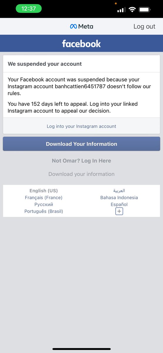 TheTwiterist's tweet photo. @facebook there’s an issue with my Facebook account, and I can’t fix it. Help please. The instagram account mentioned in the picture is not mine. https://t.co/HHH3KdpIQP