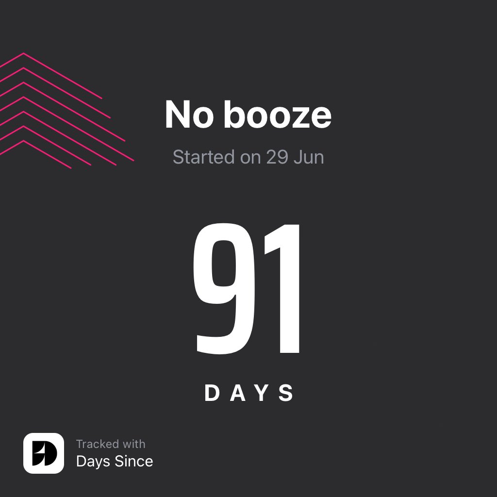 Hit a big (quite emotional) milestone yesterday! The longest without since I was 15. Here’s to another 90! #sober #sobriety