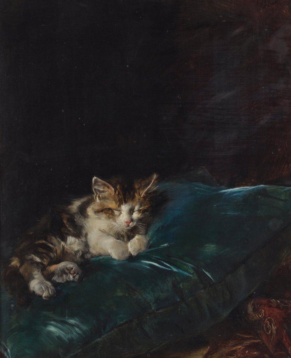 Francisco Domingo Marqués - "Cat sleeping on a cushion" (1892)