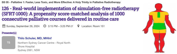 Thilo Schuler (@th1loz) on Twitter photo Excited to present at #ASTRO24 on #sim_free #radiotherapy for #palliative pts.
We will share #real_world insights into this exciting paradigm from *1000* routine care courses...🇦🇺
👉SS 05 - Pall 1 Session
📅Sun, Sep 29
⏰ 3:15 – 3:25 PM ET
📍Room 151
<a href="/ASTRO_org/">ASTRO</a> <a href="/NthSydHealth/">Northern Sydney Local Health District</a> Excited to present at #ASTRO24 on #sim_free #radiotherapy for #palliative pts.
We will share #real_world insights into this exciting paradigm from *1000* routine care courses...🇦🇺
👉SS 05 - Pall 1 Session
📅Sun, Sep 29
⏰ 3:15 – 3:25 PM ET
📍Room 151
<a href="/ASTRO_org/">ASTRO</a> <a href="/NthSydHealth/">Northern Sydney Local Health District</a>
